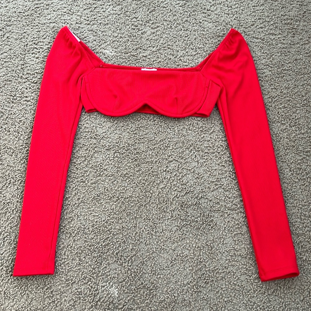 Princess Polly Becca Long Sleeve Crop Top Red Size 8